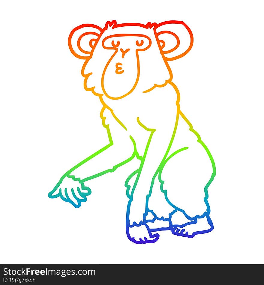 Rainbow Gradient Line Drawing Cartoon Chimpanzee