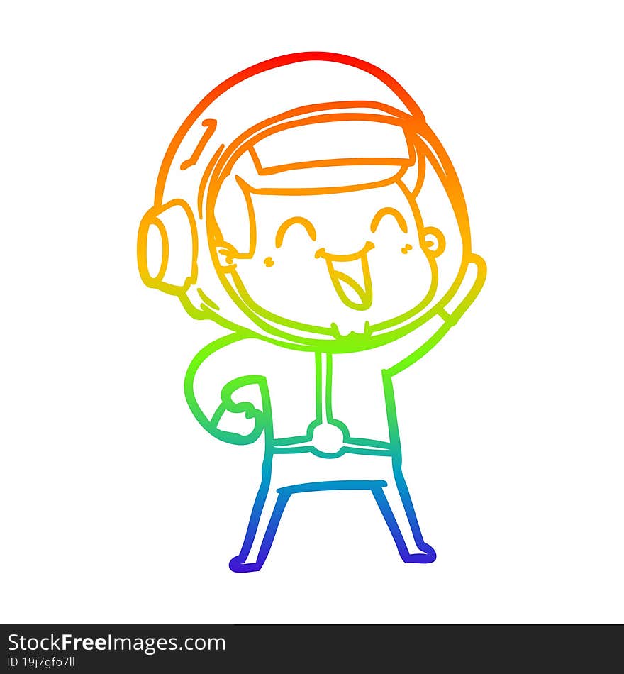 Rainbow Gradient Line Drawing Happy Cartoon Astronaut