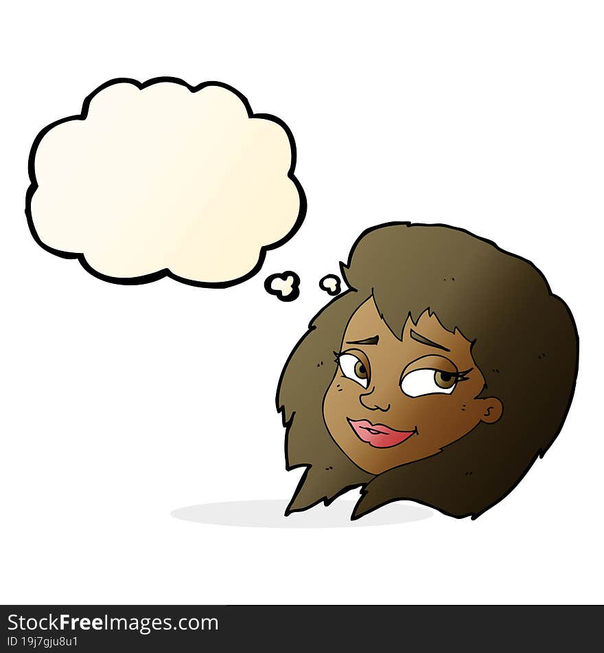 Cartoon Happy Female Face With Thought Bubble