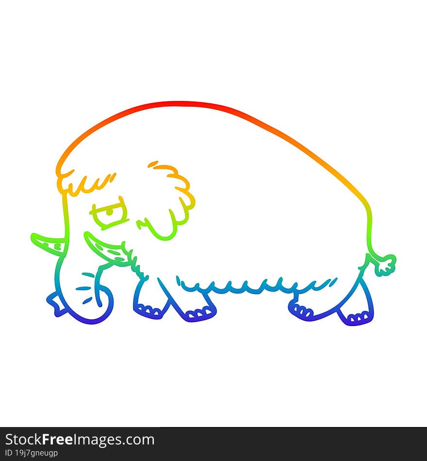 Rainbow Gradient Line Drawing Cartoon Mammoth