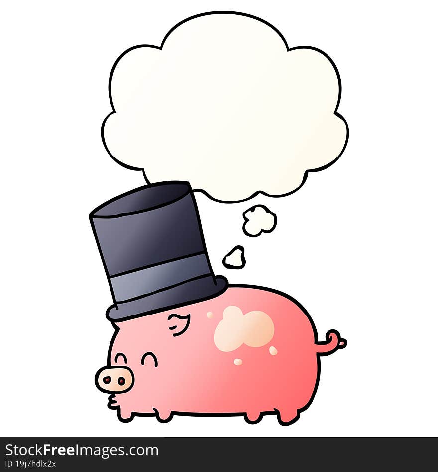 Cartoon Pig Wearing Top Hat And Thought Bubble In Smooth Gradient Style