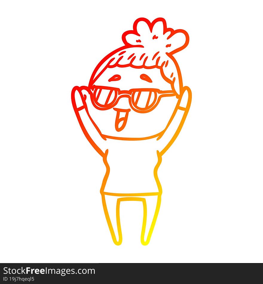 warm gradient line drawing cartoon happy woman wearing spectacles