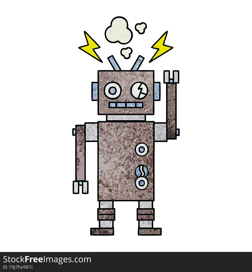 retro grunge texture cartoon malfunctioning robot