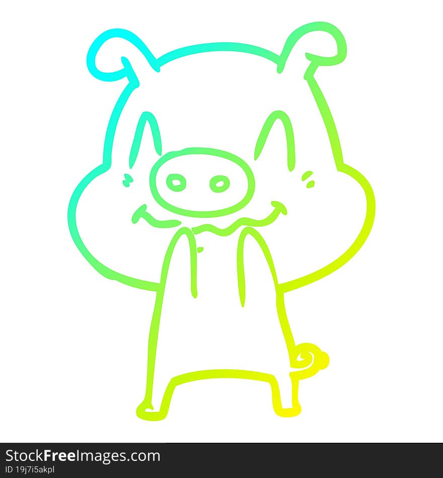 Cold Gradient Line Drawing Nervous Cartoon Pig