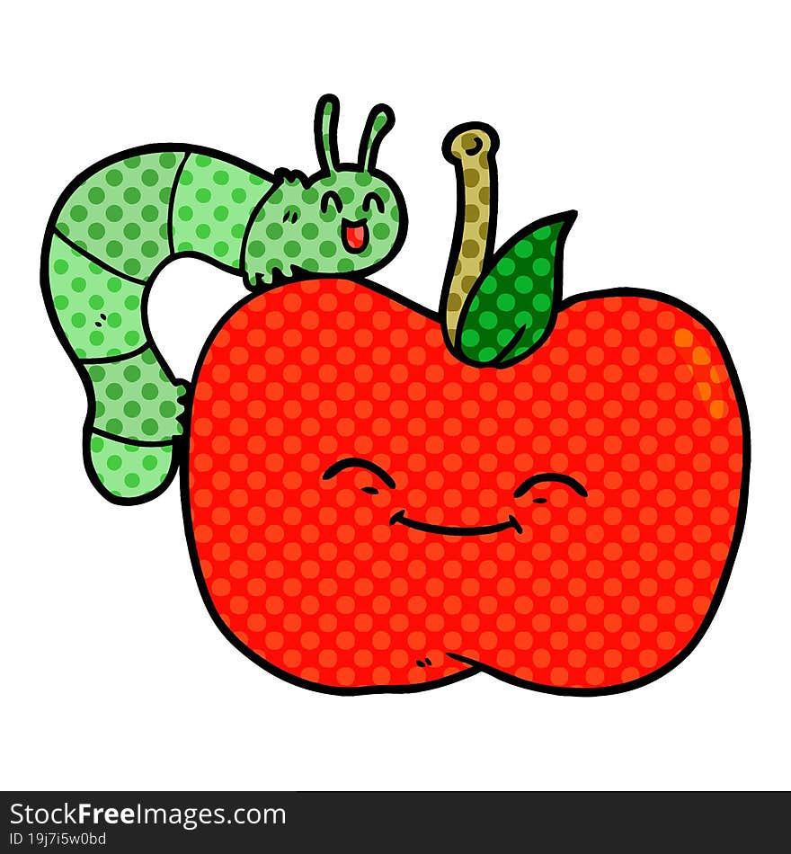 cartoon apple and bug. cartoon apple and bug