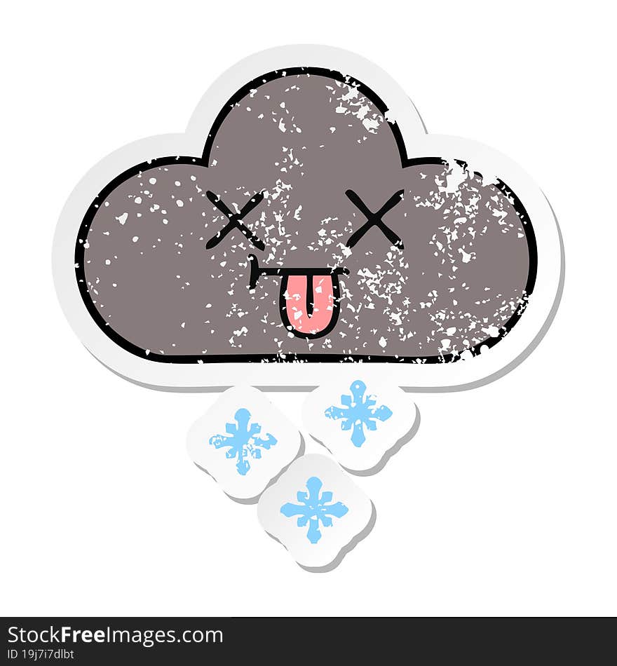 distressed sticker of a cute cartoon storm snow  cloud