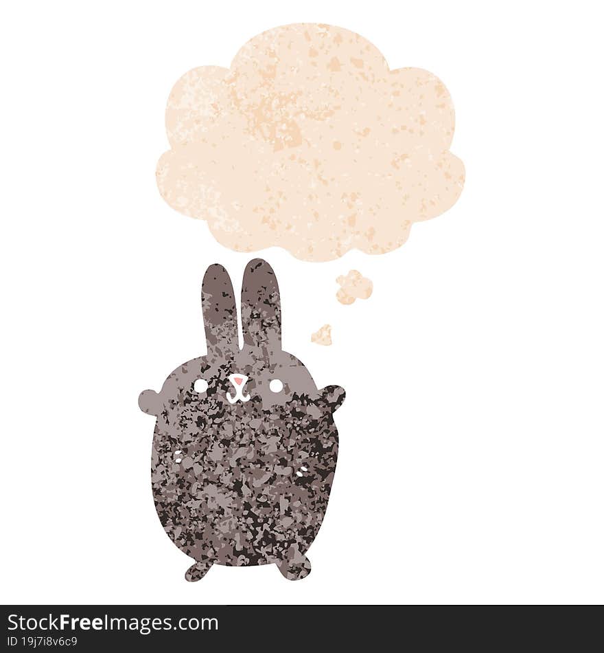 cartoon rabbit with thought bubble in grunge distressed retro textured style. cartoon rabbit with thought bubble in grunge distressed retro textured style