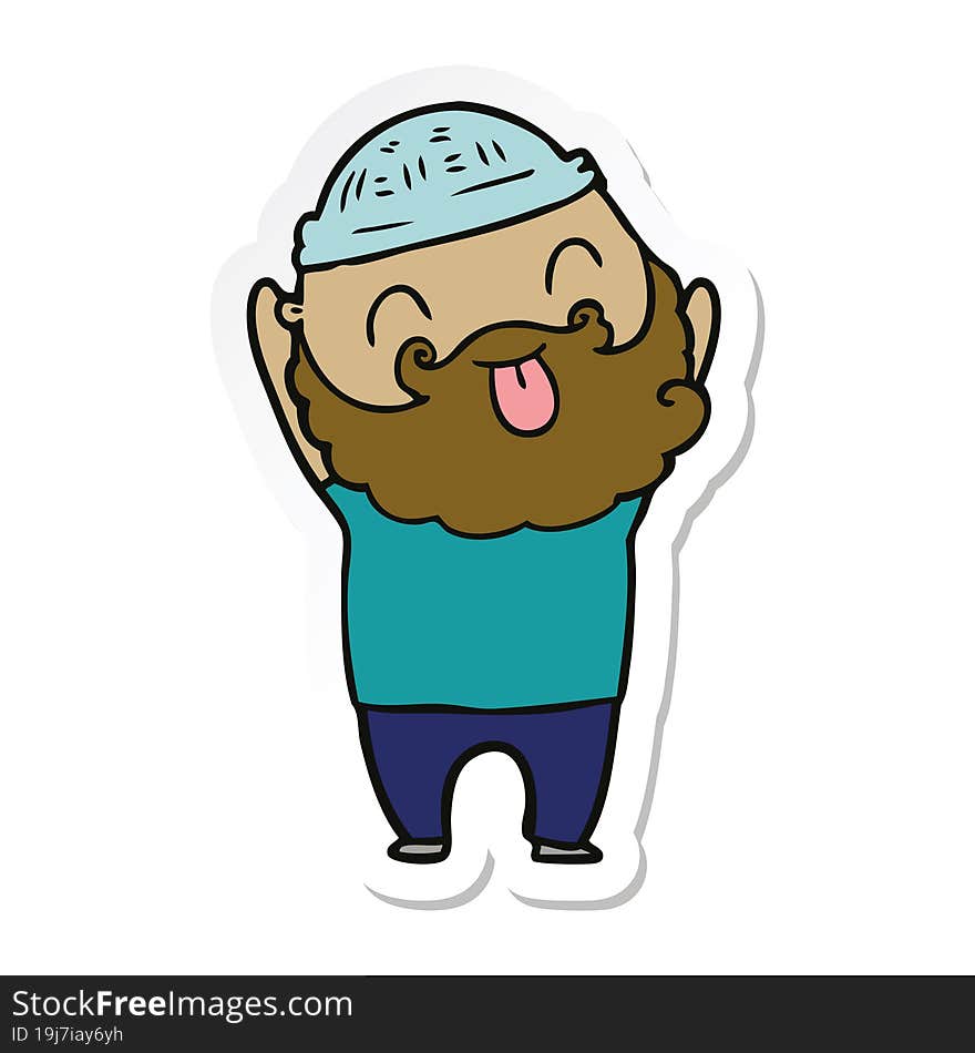 sticker of a man with beard sticking out tongue