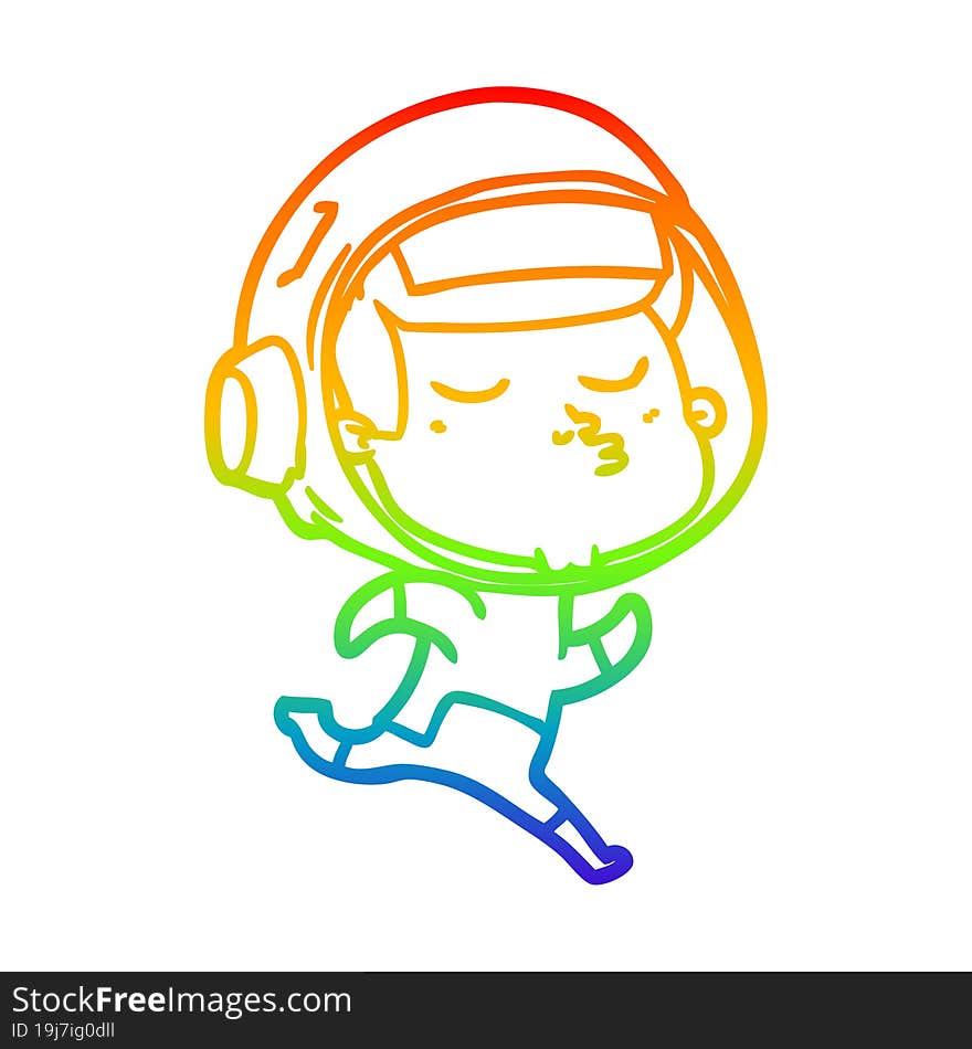 Rainbow Gradient Line Drawing Cartoon Confident Astronaut