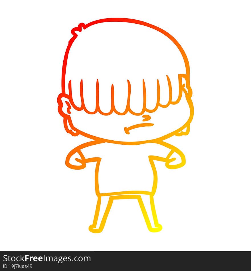 Warm Gradient Line Drawing Cartoon Boy With Untidy Hair