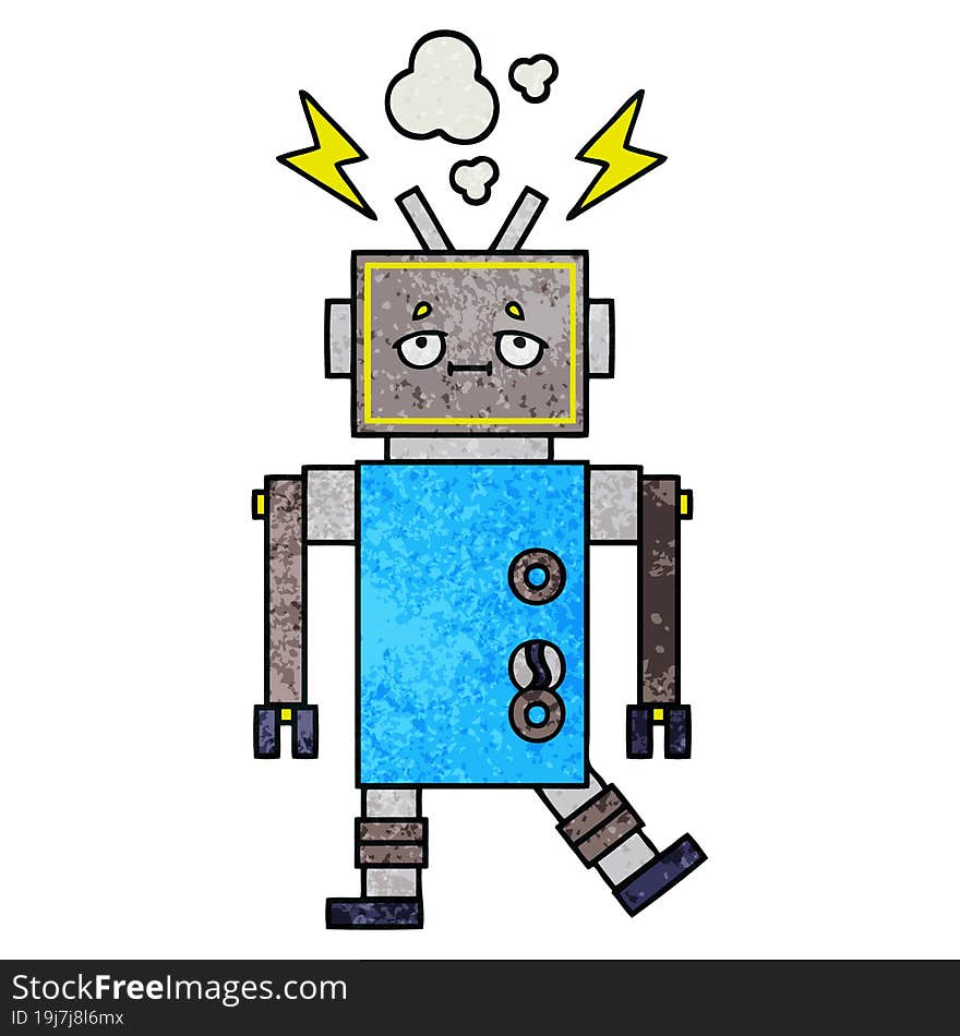 retro grunge texture cartoon malfunctioning robot