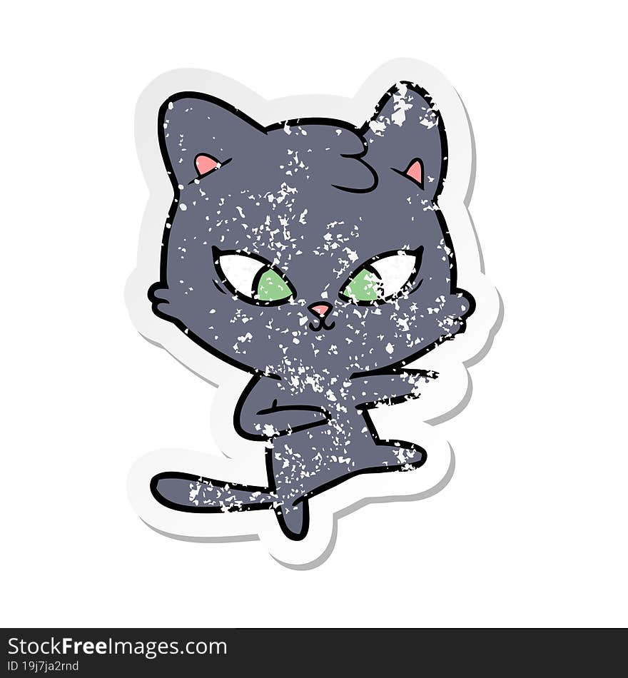 Distressed Sticker Of A Cute Cartoon Cat