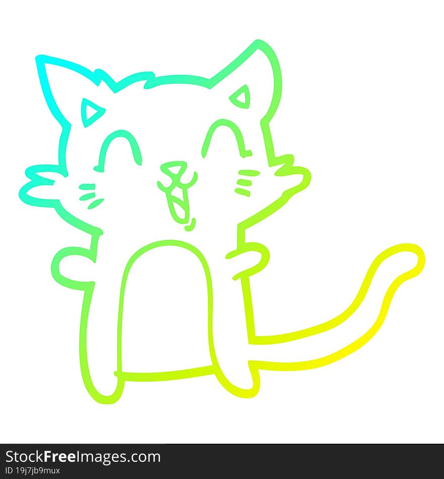 cold gradient line drawing cartoon happy cat