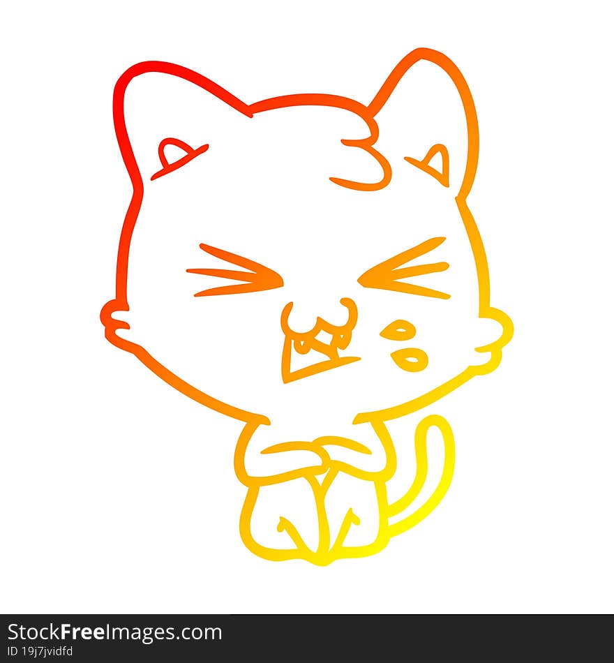 warm gradient line drawing cartoon cat hissing