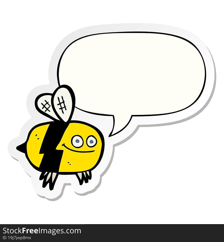 Cartoon Bee And Speech Bubble Sticker