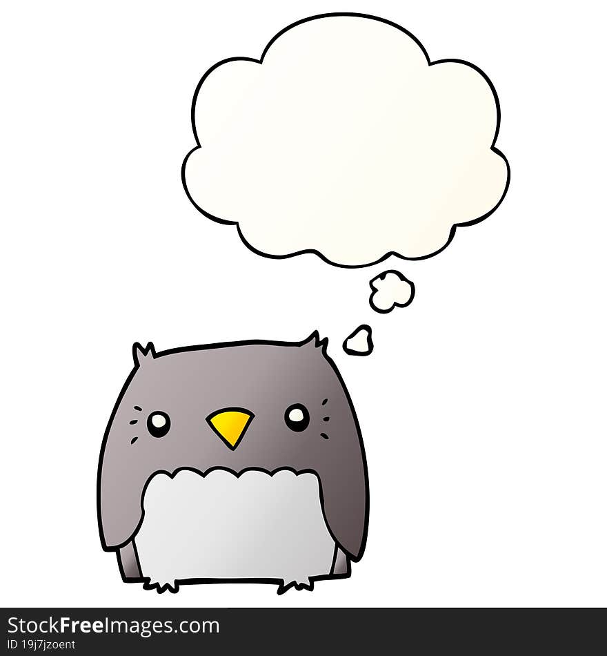 Cute Cartoon Owl And Thought Bubble In Smooth Gradient Style