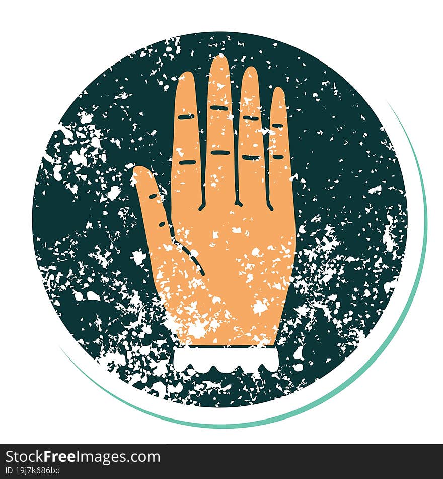 Distressed Sticker Tattoo Style Icon Of A Hand