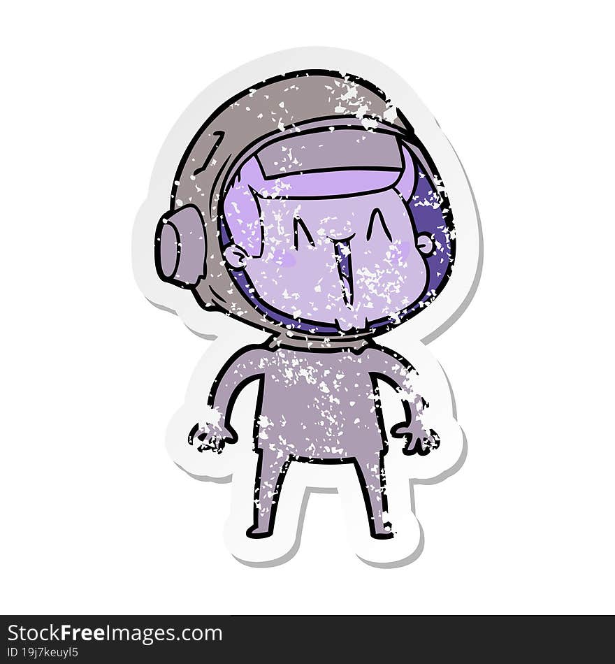 Distressed Sticker Of A Happy Cartoon Astronaut