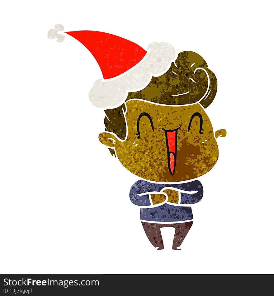 excited man retro cartoon of a wearing santa hat