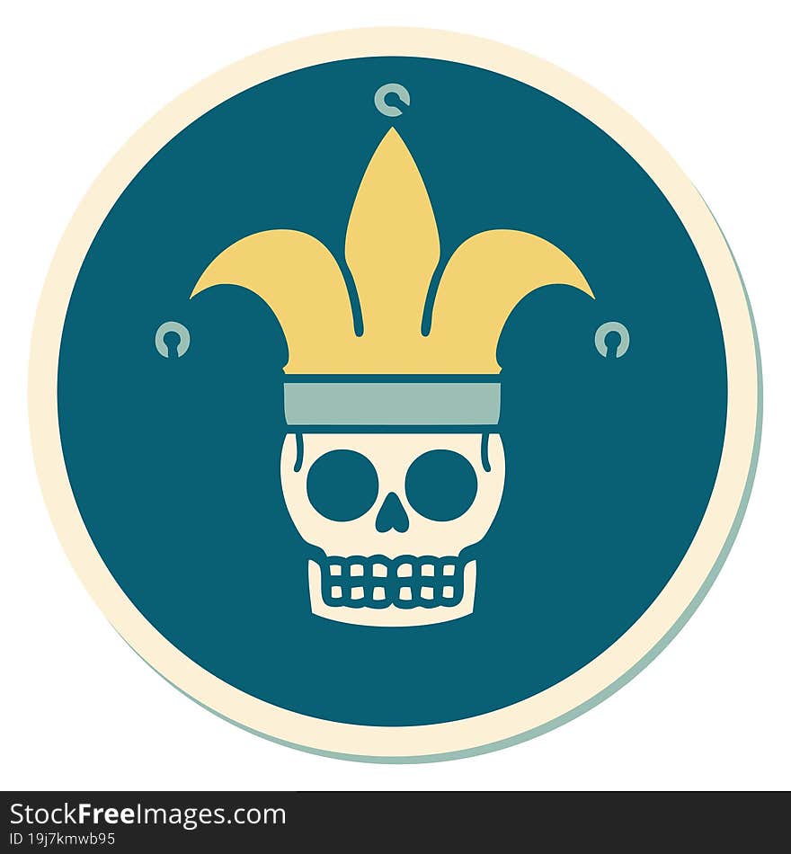 tattoo style sticker of a skull jester