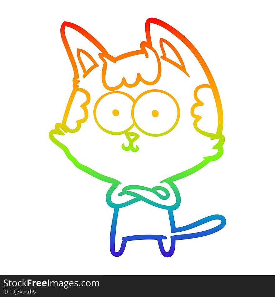 rainbow gradient line drawing of a happy cartoon cat