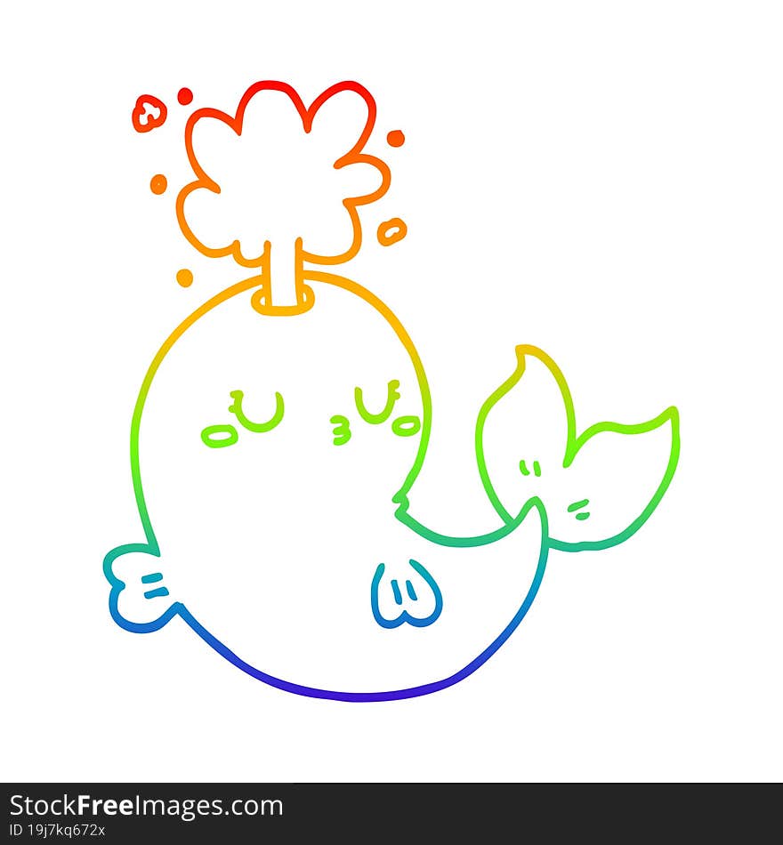 Rainbow Gradient Line Drawing Cartoon Whale Spouting Water