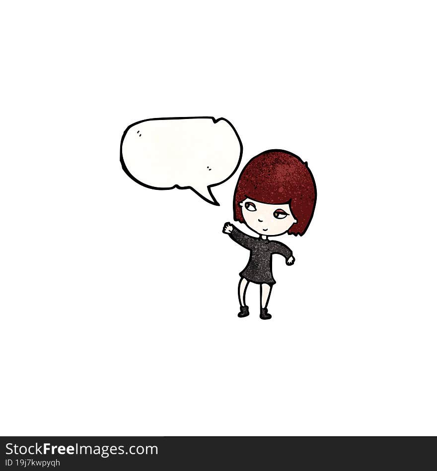 cartoon goth girl with speech bubble