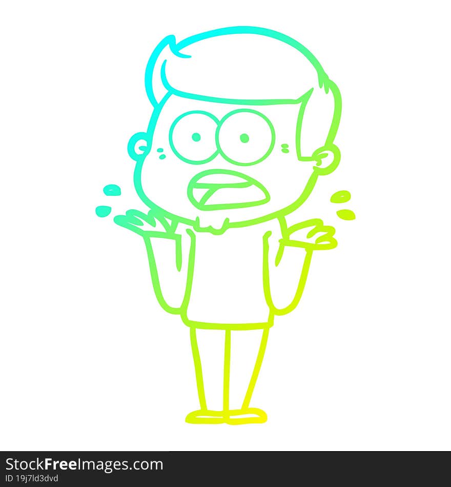 cold gradient line drawing cartoon shocked man