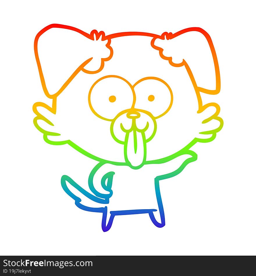 Rainbow Gradient Line Drawing Cartoon Dog With Tongue Sticking Out