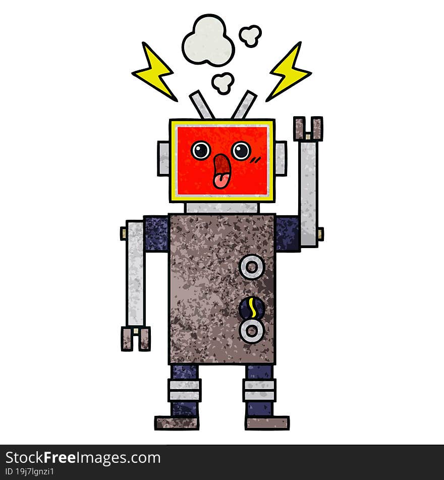 retro grunge texture cartoon robot malfunction