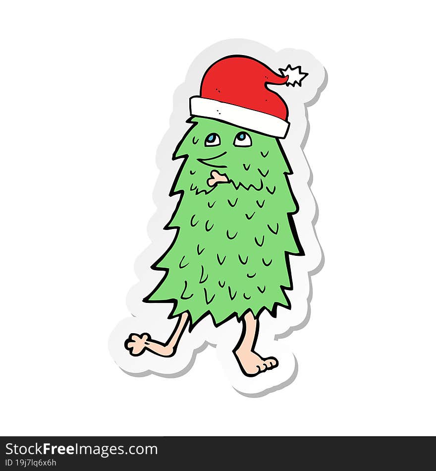 Sticker Of A Cartoon Christmas Tree Dancing