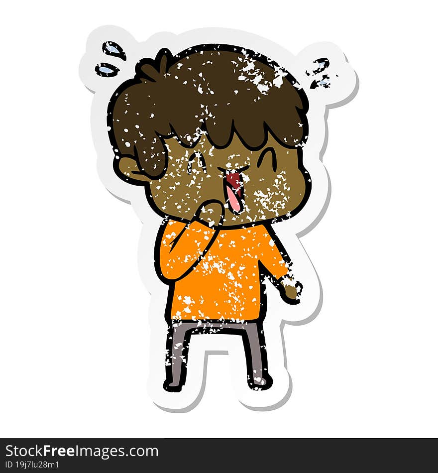 distressed sticker of a cartoon laughing boy