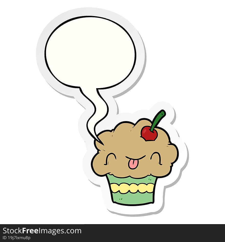 funny cartoon cupcake with speech bubble sticker