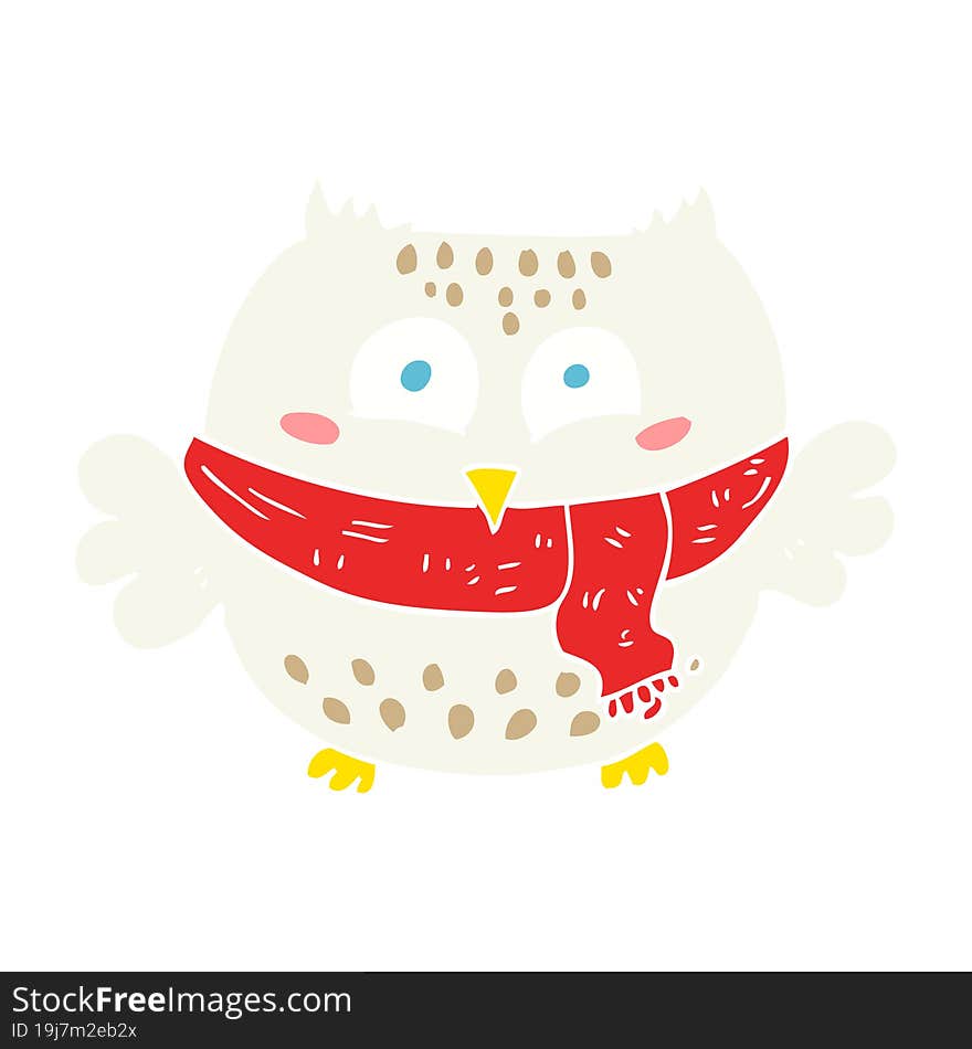 Flat Color Illustration Of A Cartoon Owl