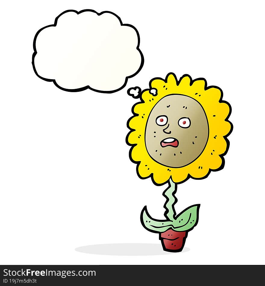 cartoon flower with face with thought bubble