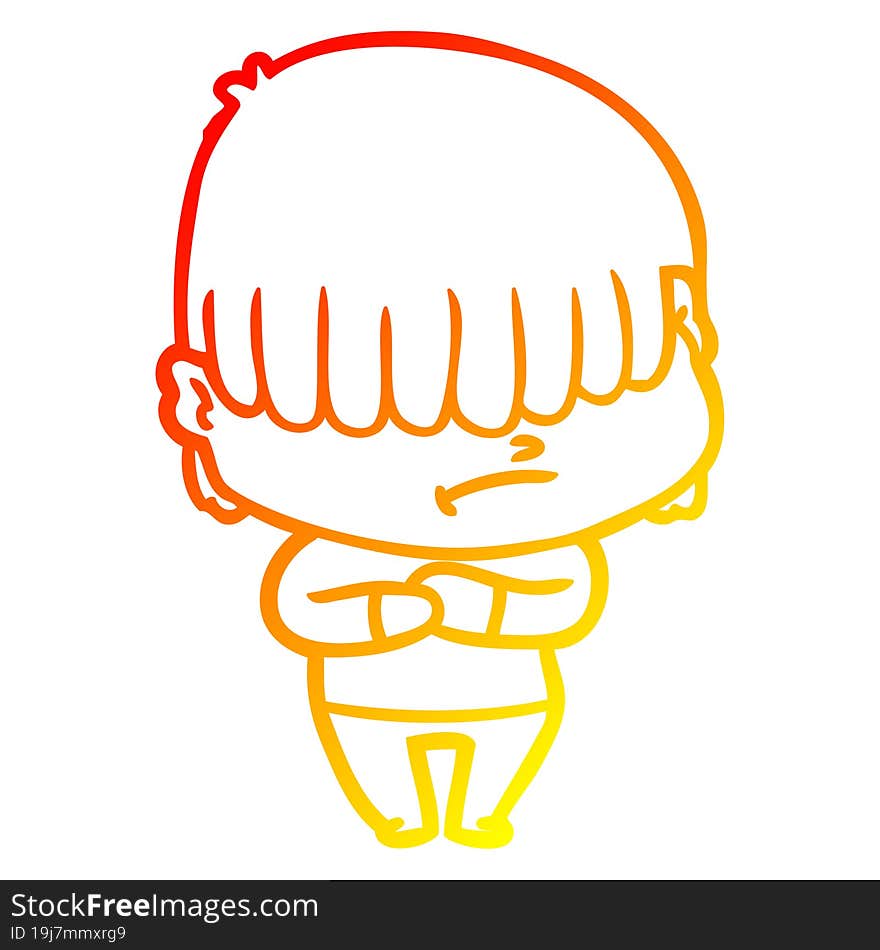 warm gradient line drawing of a cartoon boy with untidy hair