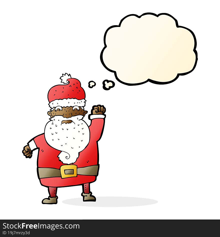 cartoon angry santa claus with thought bubble