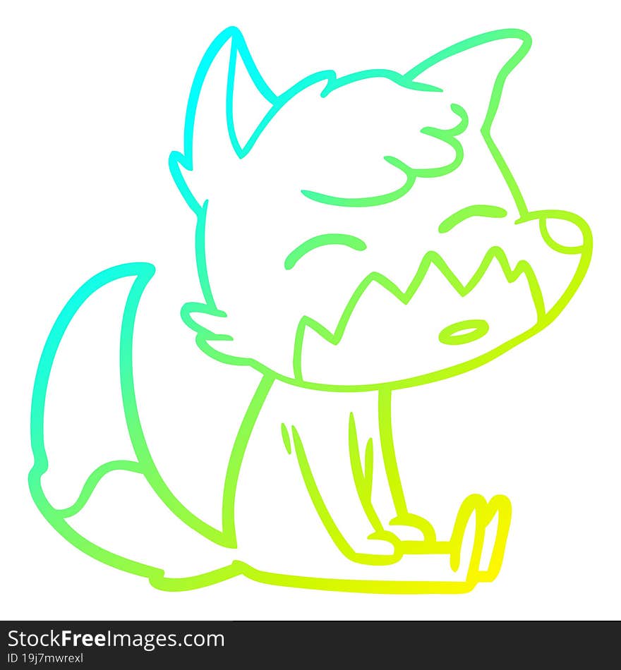 Cold Gradient Line Drawing Cartoon Fox Sitting