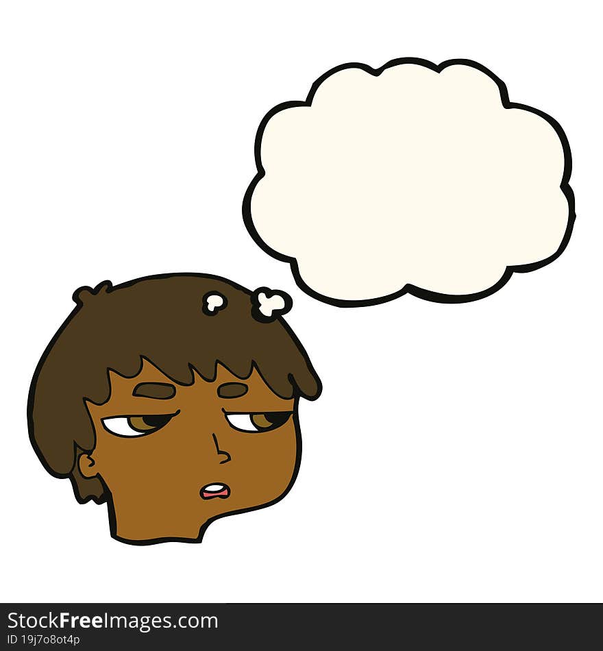 cartoon annoyed boy with thought bubble