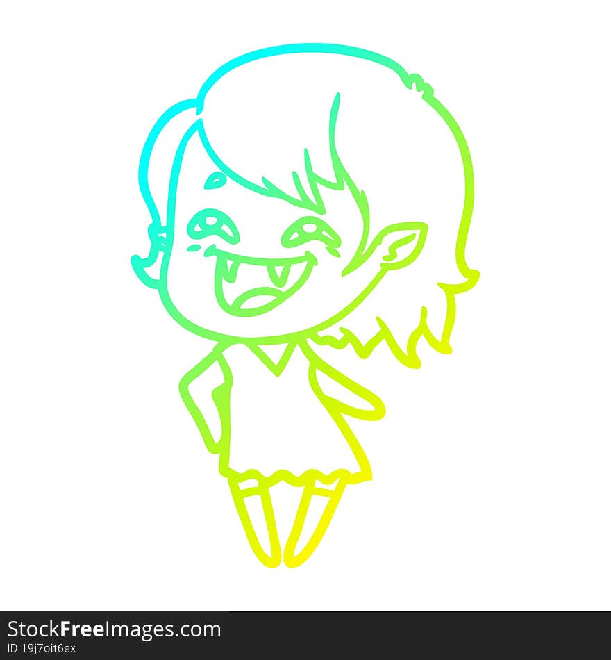 cold gradient line drawing of a cartoon laughing vampire girl