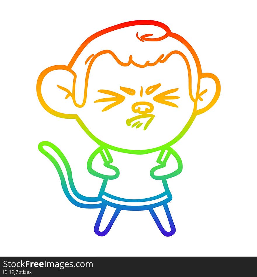 rainbow gradient line drawing cartoon annoyed monkey