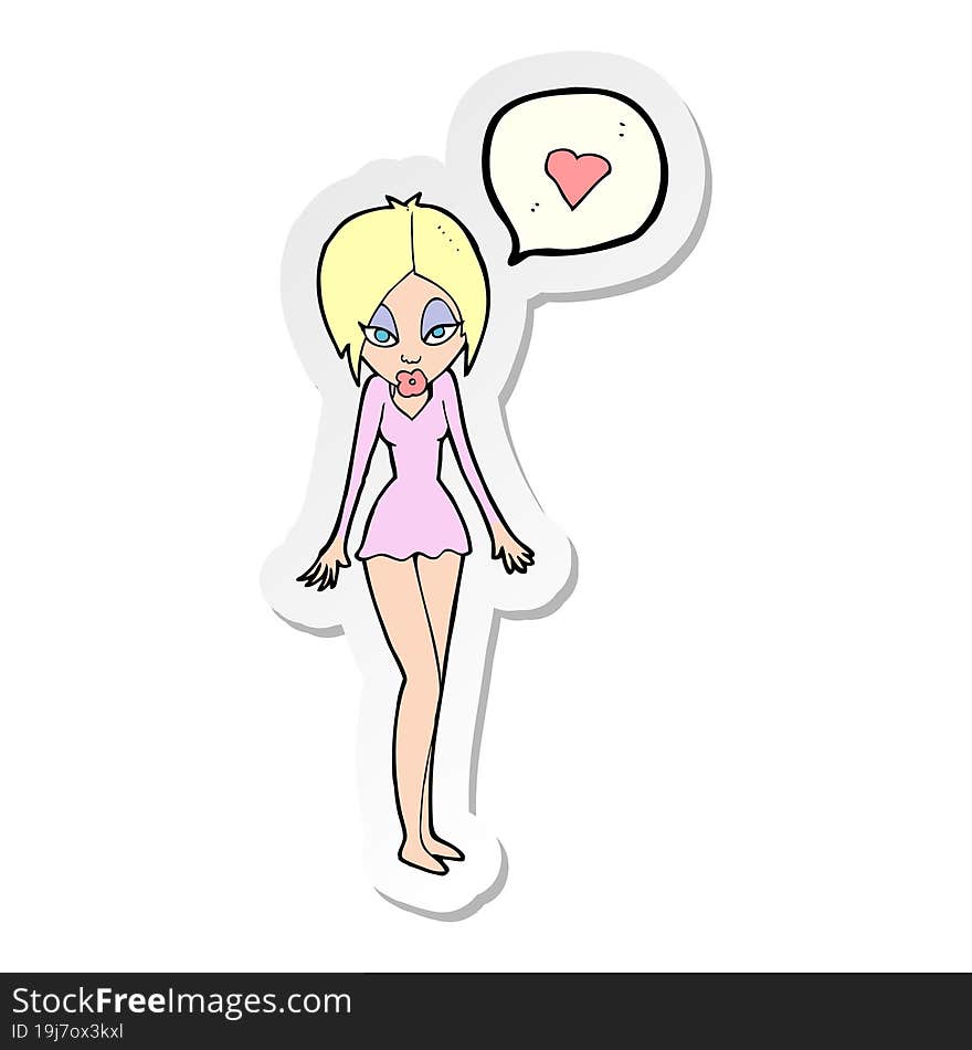 sticker of a cartoon woman with love heart