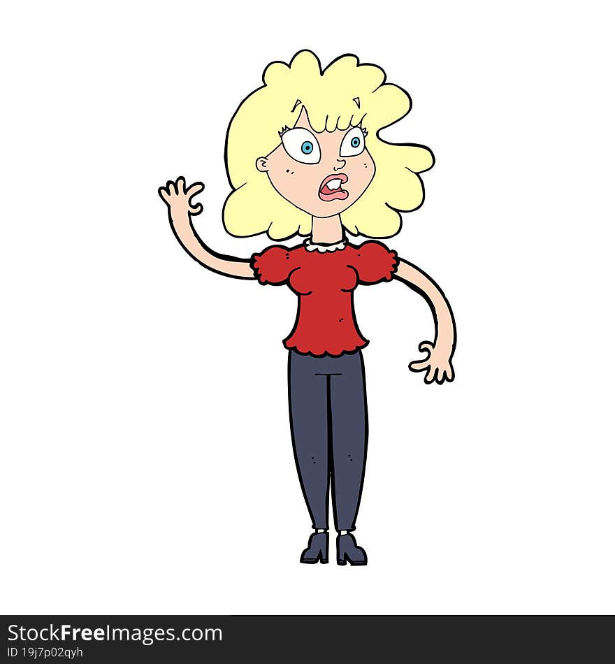 Cartoon Worried Woman Waving