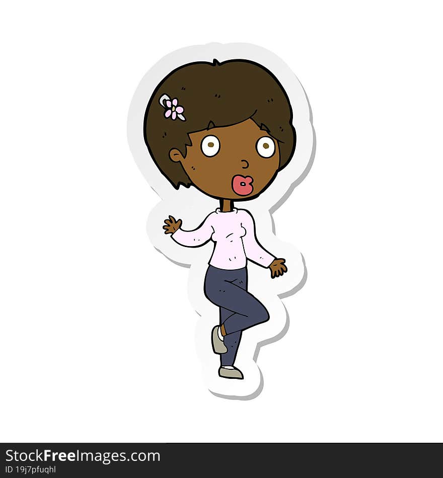 sticker of a cartoon surprised woman