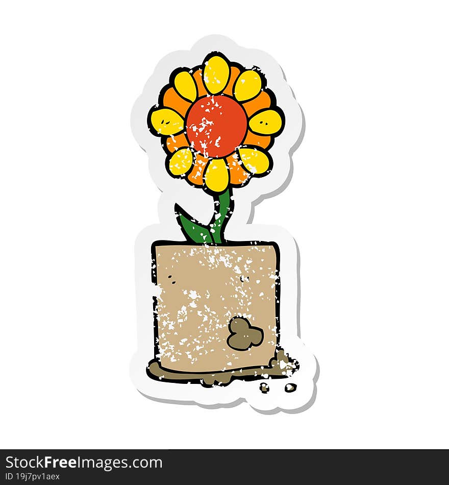 distressed sticker of a cartoon flower