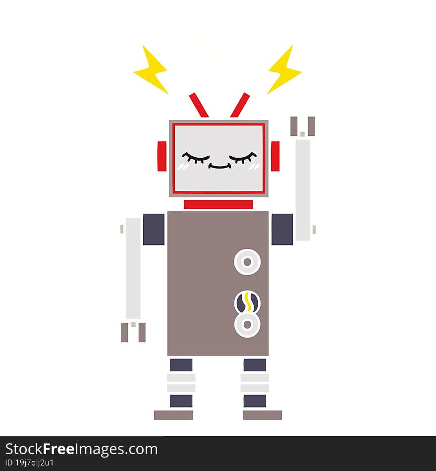 flat color retro cartoon dancing robot