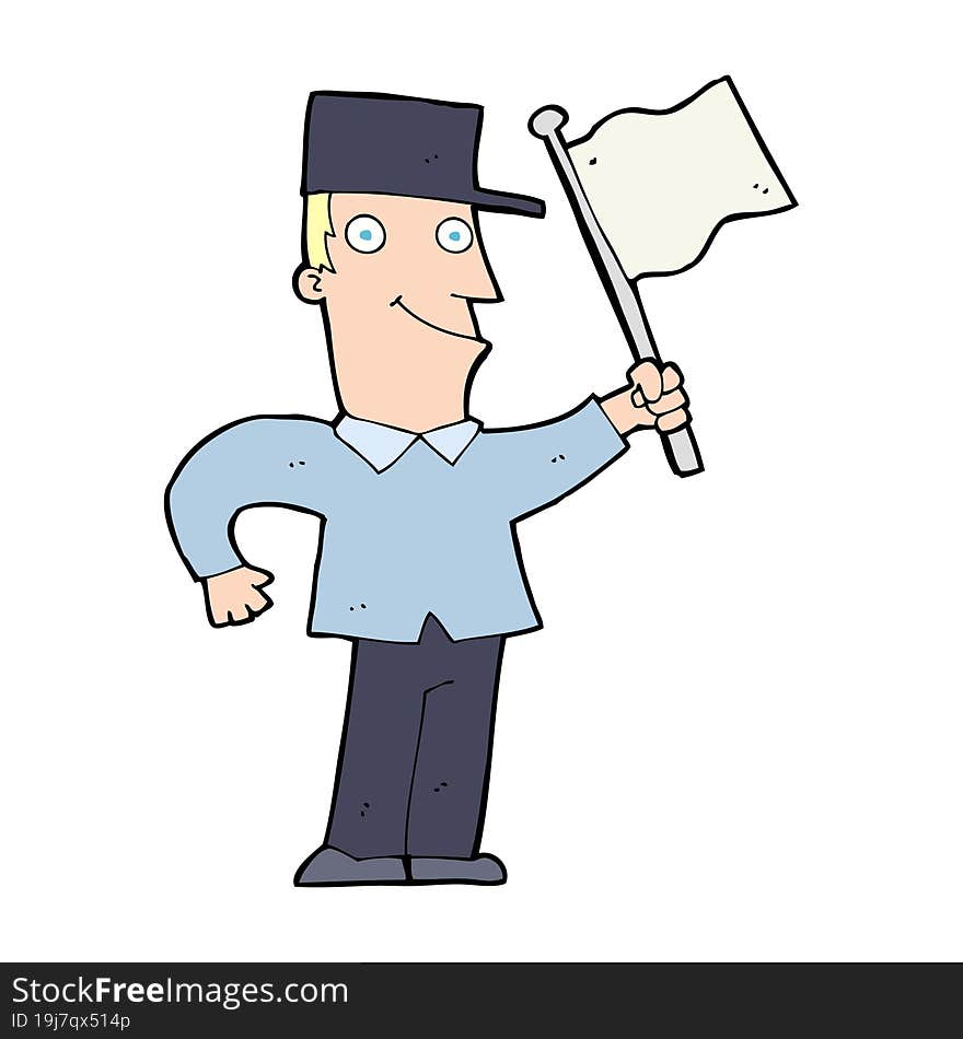 cartoon man waving flag