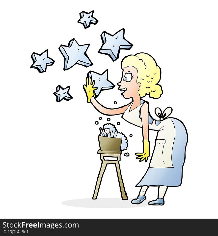 cartoon woman washing dishes