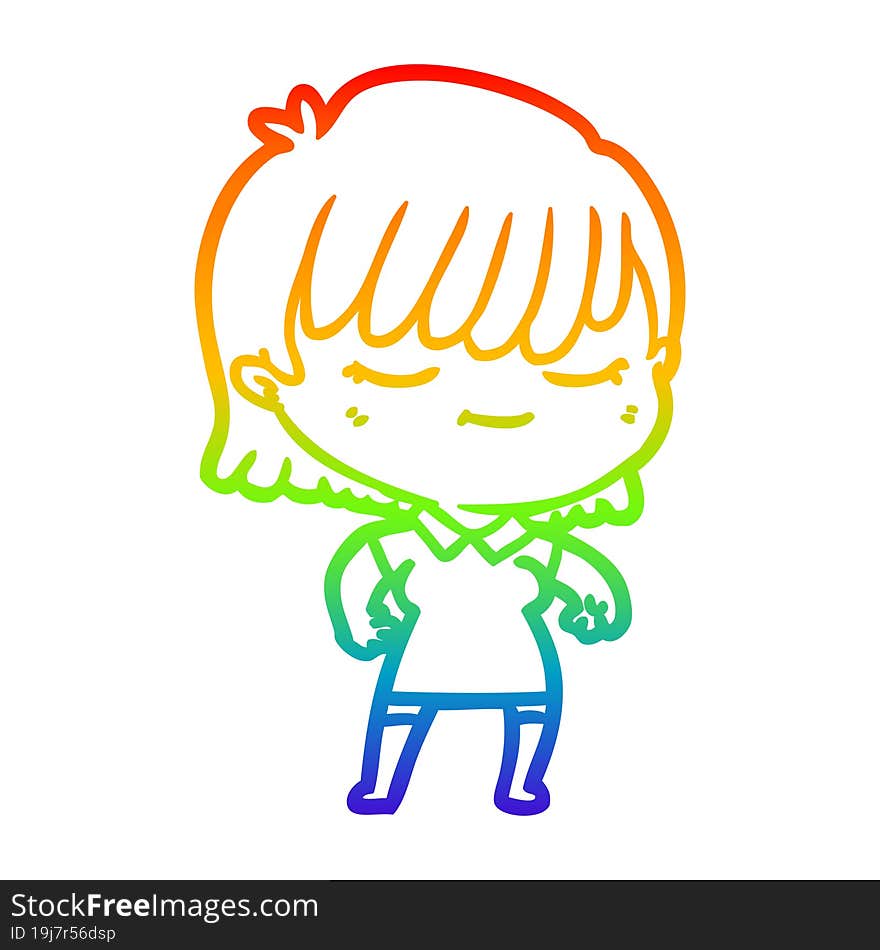 rainbow gradient line drawing of a cartoon woman