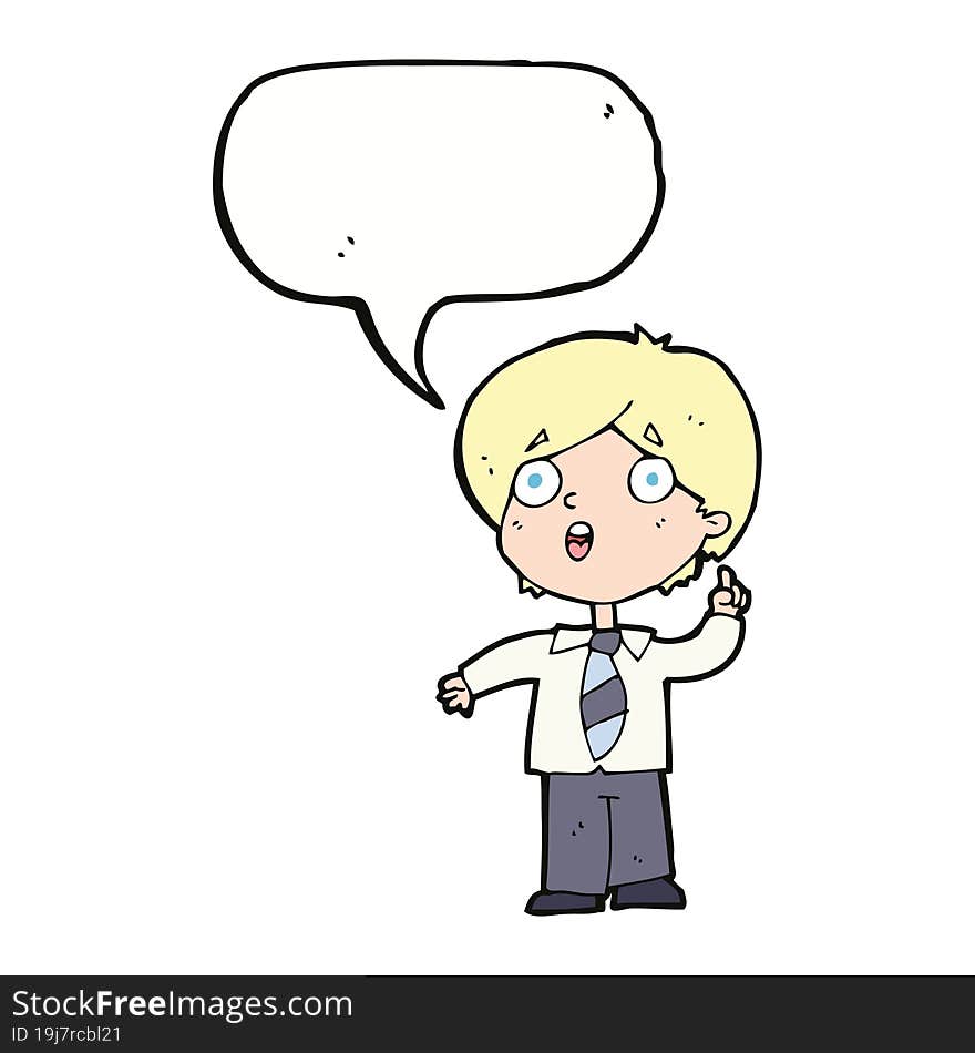 Cartoon Schoolboy Answering Question With Speech Bubble